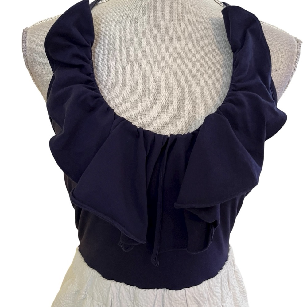 Lilly Pulitzer Navy Knit/White Seersucker "Quinn" Let it Rip Halter Mini Dress S - Picture 3 of 10